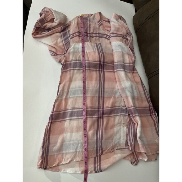 Nine West Women’s shirts Button Down Roll Tab Sleeve Large Plaid Viscose - Picture 4 of 9